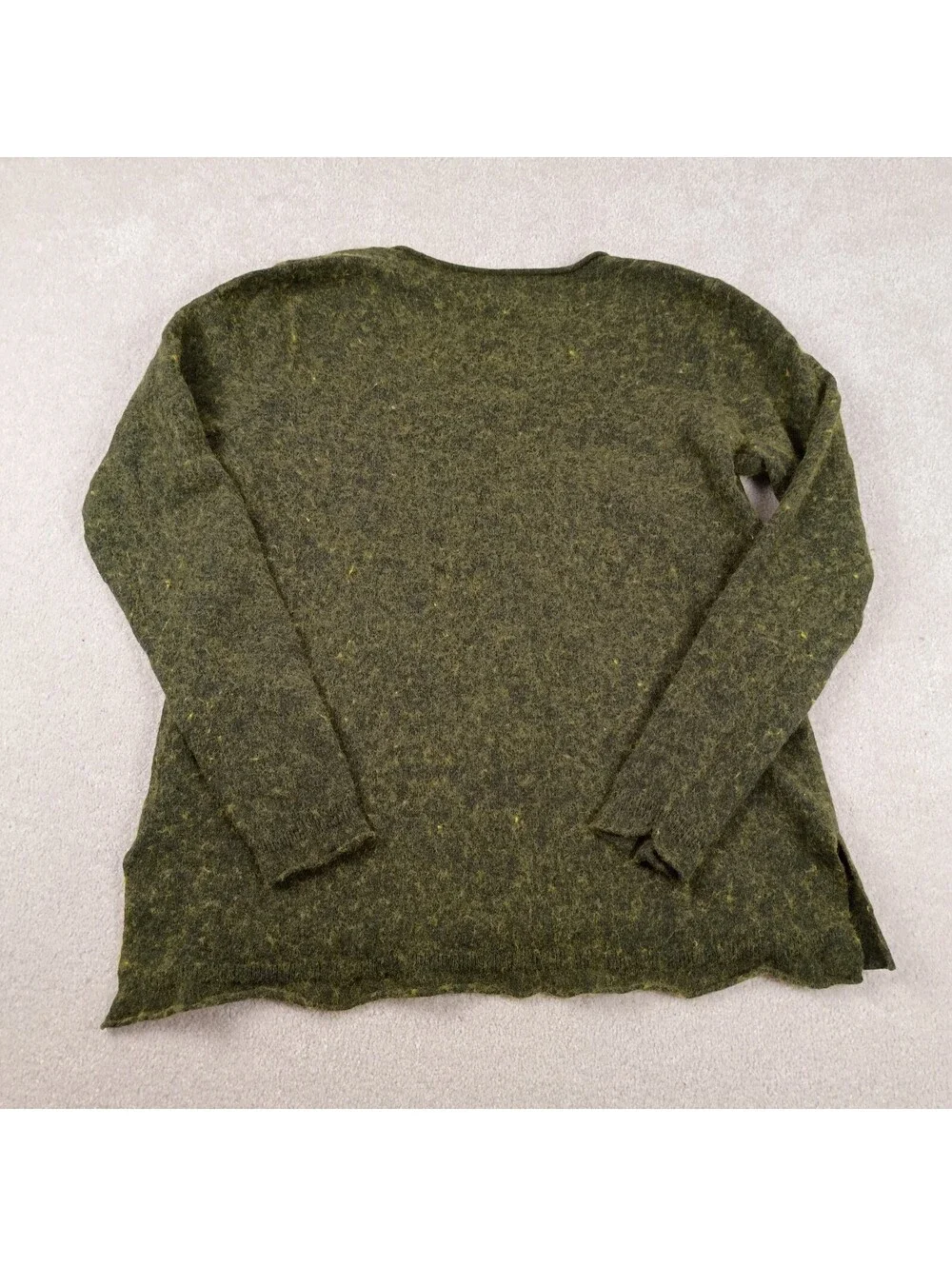 J.Crew Sweater Women Green V-Neck Marled Wool Blend Textured Long Sleeve M
